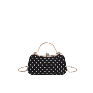 Mini sac de soirée à pois avec poignée en strass dorés et bandoulière chaîne