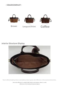 Detailed interior of leopard print tote bag showing large capacity and zipper pocket