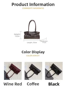 Dimensions détaillées pour sac bandoulière en cuir en bordeaux, marron et noir