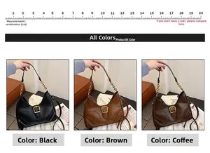 Detail view of leather shoulder bag texture with metal buckle in black, brown, and coffee