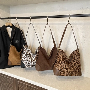 Retro suede and leopard print crescent shoulder bags collection in various colors