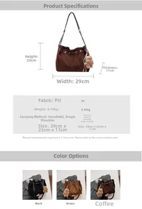 Detailed spec chart of suede bucket bag featuring chain strap and plush bear charm