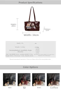 Detailed size specifications and color variants of the minimalist leather shoulder bag