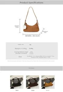 Detailed dimensions and color options for the half-moon crossbody bag in premium PU leather