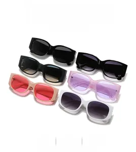 Detailed set of trendy rectangle sunglasses in various colors on a white background