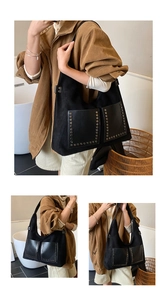 Details der Vintage Hobo-Tasche mit Nieten, mattem Wildleder und Metall-Akzenten