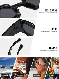 Detail view of stylish Y2K sunglasses featuring sturdy hinges and integrated nose pads