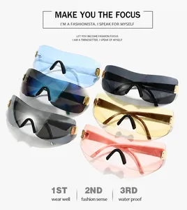 Detailansicht der randlosen Oversize-Sonnenbrille in verschiedenen Modefarben