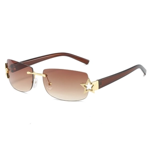 Occhiali Da Sole Quadrati Senza Montatura Lenti PC Stelle In Metallo Protezione UV400 Moda Y2K Streetwear Per Donne Uomini