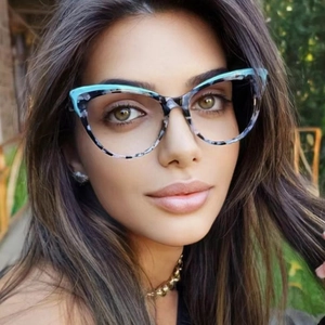 Cat Eye Blue Light Blocking Glasses Frame Vintage Retro Fashion Patchwork Clear Lens Eyewear For Women
