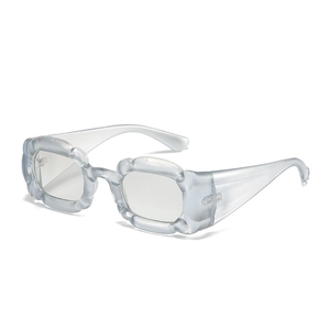 Y2K ice blue irregular wave frame sunglasses with cloud texture in a 45-degree view