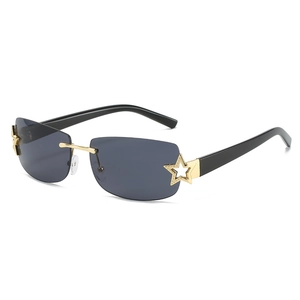 Randlose Rechteck Sonnenbrille Metall Stern Dekor Quadratischer Rahmen UV400 Schutz Y2K Mode Streetwear Brillen Unisex