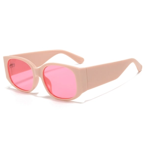 Retro Y2K oversized rectangle sunglasses in matte pink with tinted pink lenses