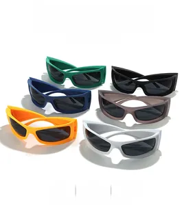 Detailed view of large frame sports sunglasses in six assorted colors for outdoor activities