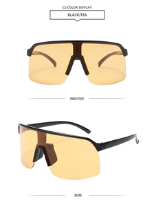 Detailed view of black frame cycling sunglasses with translucent tea lenses