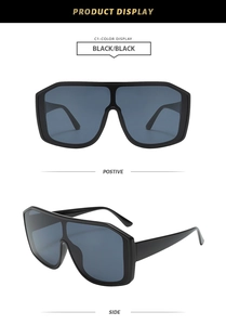 Front and side views of large black shield sunglasses for outdoor cycling and wind protection