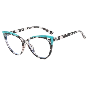 Cat eye glasses frames with vintage tortoise pattern and mint green color block accents