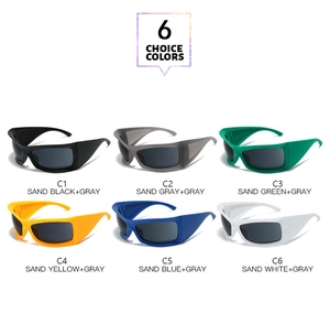 Selection of six matte wrap-around sports sunglasses in various frame colors with gray lenses