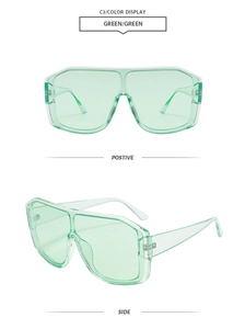 Detail view of stylish green oversized wraparound cycling sunglasses in frame code C3