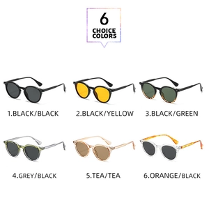 Six different color options for retro round sunglasses with minimalist silver rivets