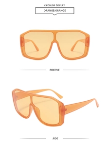 Front and side views of orange retro oversized wrap cycling sunglasses with integrated lenses