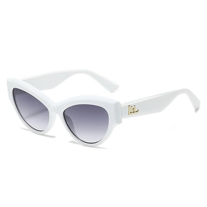 Retro white thick frame cat eye sunglasses with gradient grey lenses and gold logo detail