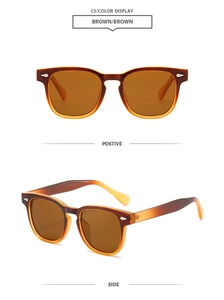 Front and side view of square gradient brown sunglasses with silver arrow rivets
