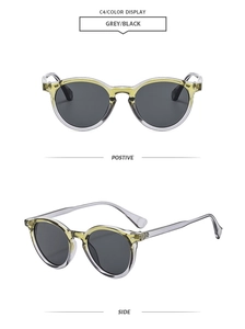 Dual-tone C4 round sunglasses with transparent yellow and grey frames in two views