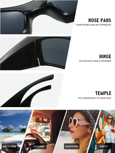 Detail view of nose pads, hinges, and temples for stylish oversized outdoor sunglasses