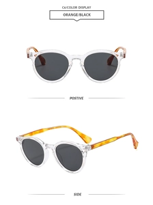 Retro round sunglasses with transparent frames and orange tortoiseshell temples detail