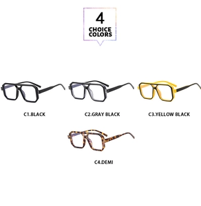 Detail showing four stylish colors of vintage square eyeglass frames on white background