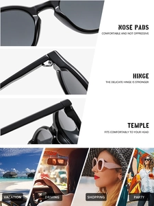 Detail of reinforced hinges and pressure-free nose pads on stylish retro sunglasses