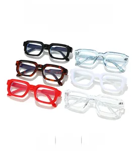 Group view of stylish rectangular glasses in six colors including black and tortoise