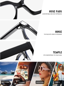 Detail of durable hinges and nose pads on irregular polygon anti-blue light glasses