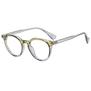 Retro round anti-blue light glasses with transparent yellow and gray gradient frames