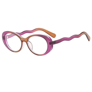 Retro oval sunglasses with unique wavy temples and purple amber gradient frames