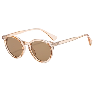 Vintage round frame sunglasses with light tea transparent frames and brown lenses