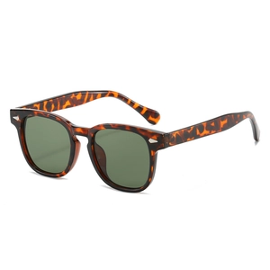 Retro square tortoiseshell sunglasses with dark green lenses and silver arrow accents