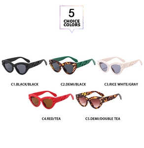 Detailed display of five color options for vintage cat eye sunglasses with wavy temples