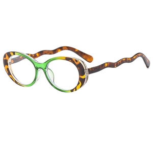 Vintage oval sunglasses with tortoise shell wavy frames and green gradient inner rim accents
