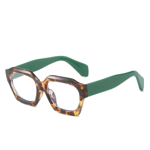 Fashionable hexagonal anti-blue light glasses with brown tortoiseshell and green frames
