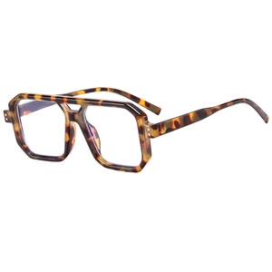 Retro tortoise shell oversized polygon pilot glasses with anti-blue light clear lenses
