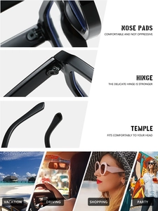 Detail of square glasses frame showing reinforced metal hinges and ergonomic temples