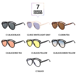 Matrix display of aviator sunglasses in 7 color options including tortoiseshell and black