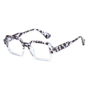 Square blue light blocking glasses with marble pattern and transparent frame design