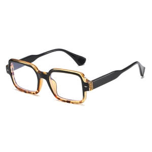 Retro square anti-blue light glasses with black and tortoise shell contrast frame
