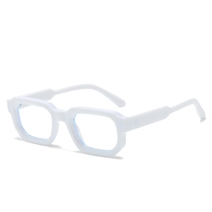 Classic white thick-frame hexagonal glasses with anti-blue light lenses for fashion