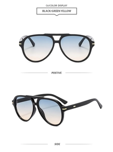 Front and side view of classic pilot sunglasses with black frame and gradient lenses