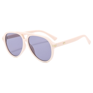 Classic pilot sunglasses with light beige frames and purple lenses for outdoor fashion style