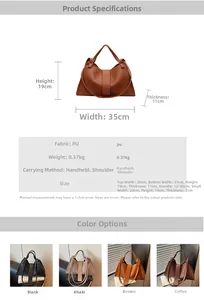 Detailed size specifications for minimalist PU leather shoulder and handbag